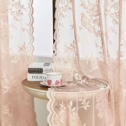 SEEKRIGHT Peach Lace Curtains 72 Inch Length 2 Panels Blush Pink Floral Sheer - Image 4
