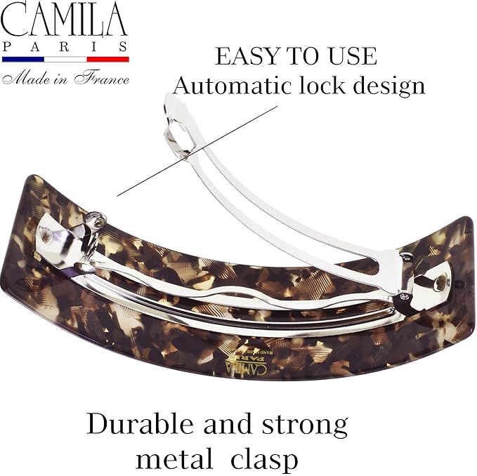Camila Paris CP3571 French Hair Barrette Clip for Girls for Thick Curly Wavy Long Hair, Strong Hold Grip Hair Clips for Women, Automatic, No Slip Styling Girls Hair Accessories, Handmade in France