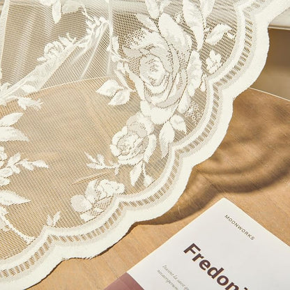 SEEKRIGHT Ivory Lace Cafe Curtains 24 Inch Length 2 Panels Set Country Floral - Image 6