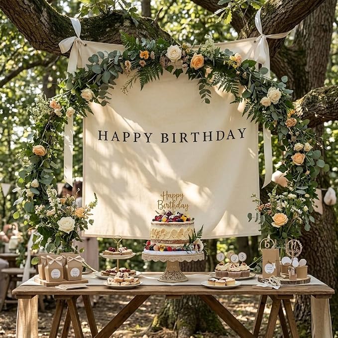 Oudain 40x40 Inch Happy Birthday Burlap Banner, Fabric Party Decorations - Image 3