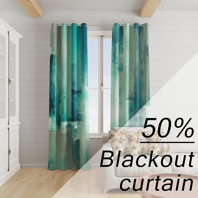 Asuexpect Teal Curtains 2 Panels Abstract Rust Curtain Room Darkening Grommet - Image 2