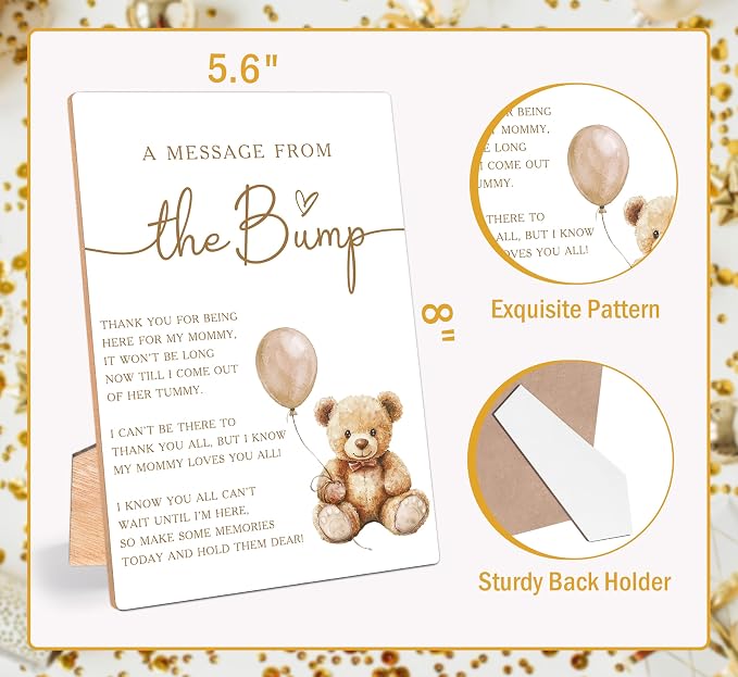 Bear Balloon A Message From the Bump Baby Shower Signs, Wooden Gender Reveal - Image 2