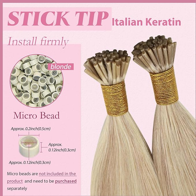 YoungSee I Tip Hair Extensions Blonde I Tip Hair Extensions Human Hair Ash Blond with Blonde Highlight Itip Hair Extension 18 Inch 60s 50g I-Tips Human Hair Extension Natural Looking