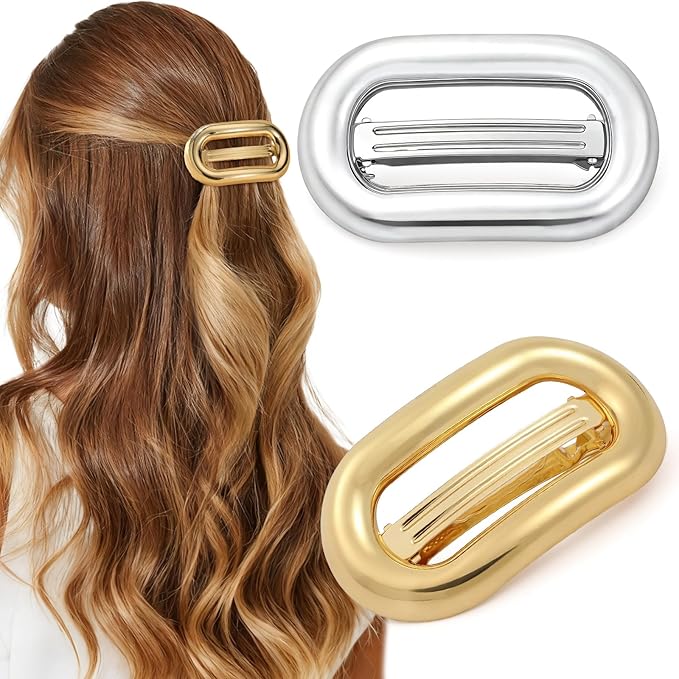 2 PCS Metal Hair Clips for Women, Vintage Gold French Barrette Clip, Stylish Durable & Elegant Metal Hair Clips, Silver Hair Barrettes for Thin Thick Hair, Retro Hair Accessories Christmas Gift