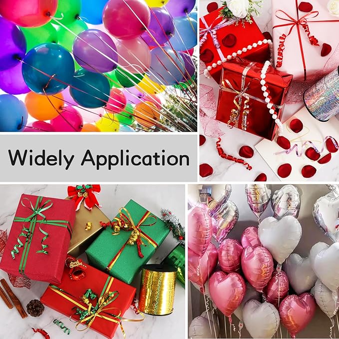 BEISHIDA 2 Pack 100 Yards Red Gold Ribbon Curling Crimped Glitter Balloon - Image 4