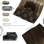 Moresoo Real Hair Extensions Clip in Human Hair Dark Brown to Light Brown Balayage Clip Extensions Medium Blonde Hair Extensions Real Human Hair Clip ins Straight Hair 7 Pcs 120G 20 Inch