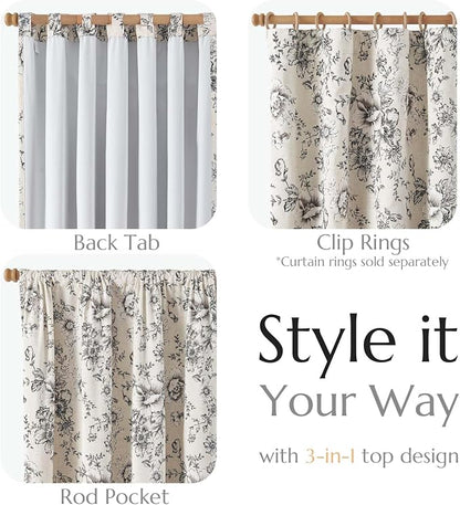 jinchan Floral Linen Blackout Curtains Lined 102 Inch Back Tab 2 Panels | - Image 4