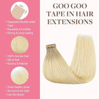 GOO GOO Tape in Hair Extensions Human Hair, R7/60F Rooted Ash Blonde with Frosted Highlights, 14inch 50g 20pcs, Skin Weft Seamless Invisible, Silky Straight with Thick Ends, Remy Human Hair