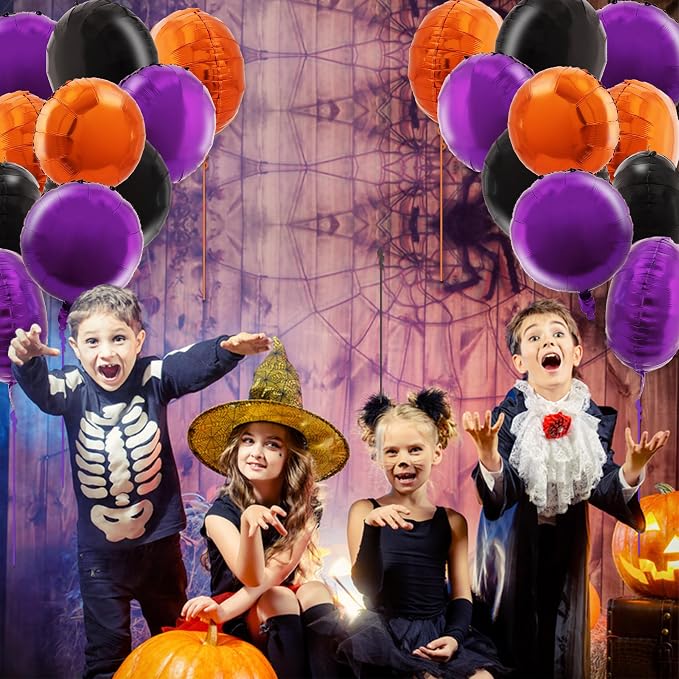 TONIFUL 30Pcs 18 Inch Black Orange Purple Round Shape Foil Balloons Big Circle - Image 5