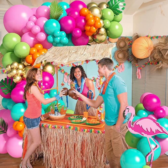 138pcs Flamingo Tropical Luau Balloons Arch Garland Kit, Olive Green and Hot - Image 5