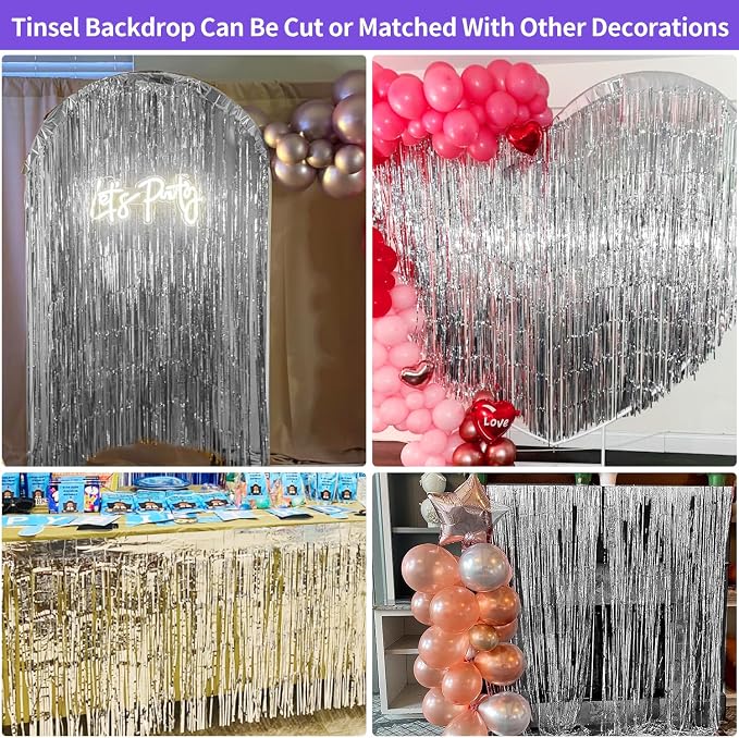 JINSUI Silver Tinsel Backdrop 3.3x8.2ft, 2 Pack Foil Fringe Curtains Decor - Image 5
