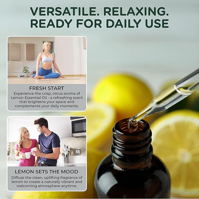 Lemon Essential Oil – Pure and Natural Bright, Zesty Citrus Aroma for Diffusers, Home Fragrance, Hair and Skin Care, DIY Beauty, Soap and Candle Crafting – with Dropper, 4 oz