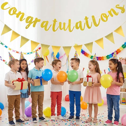 Pre-strung Glitter Congratulations Banner Sign Triangle Flag Banner Hanging - Image 5