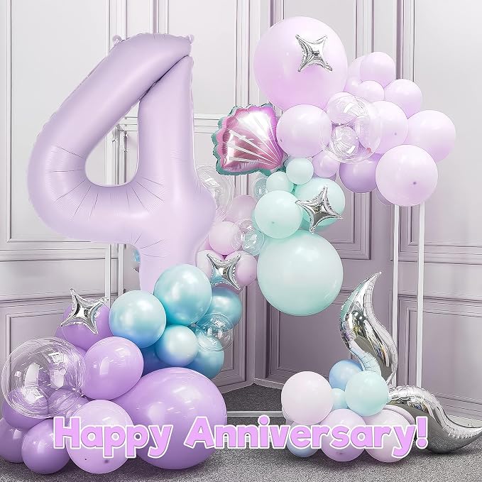 Light Purple Number 4 Balloon, 40 Inch Big Large Foil Helium Number Balloons - Image 6