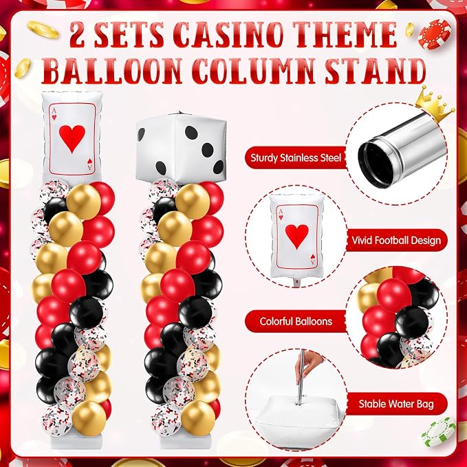 Kasyat 2 Set Casino Balloon Column Stand Kit Adjustable Red Black Gold Dice - Image 3