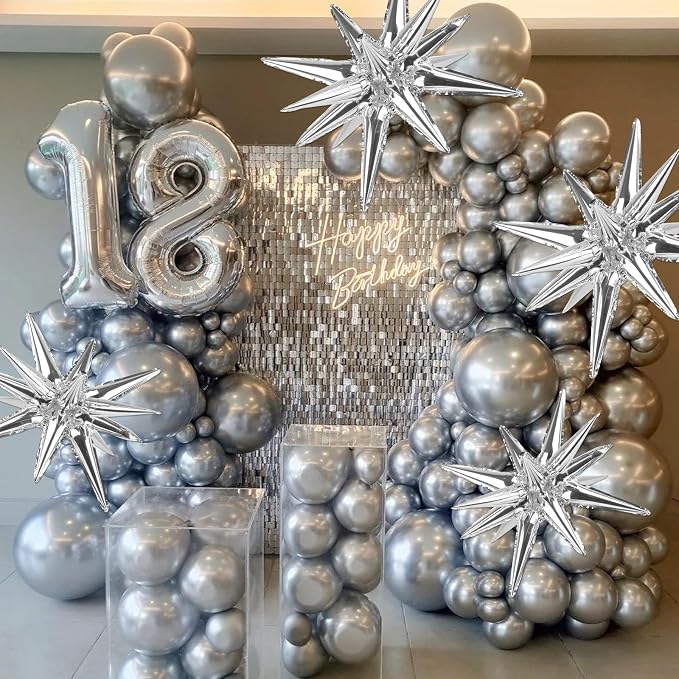 8 Pcs Silver Star Balloons, 27/22 inch Explosion Foil Balloons - Image 5