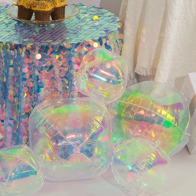 10Pcs Iridescent Round Foil Balloons, Metallic Iridescent Foil Baloon - Image 3
