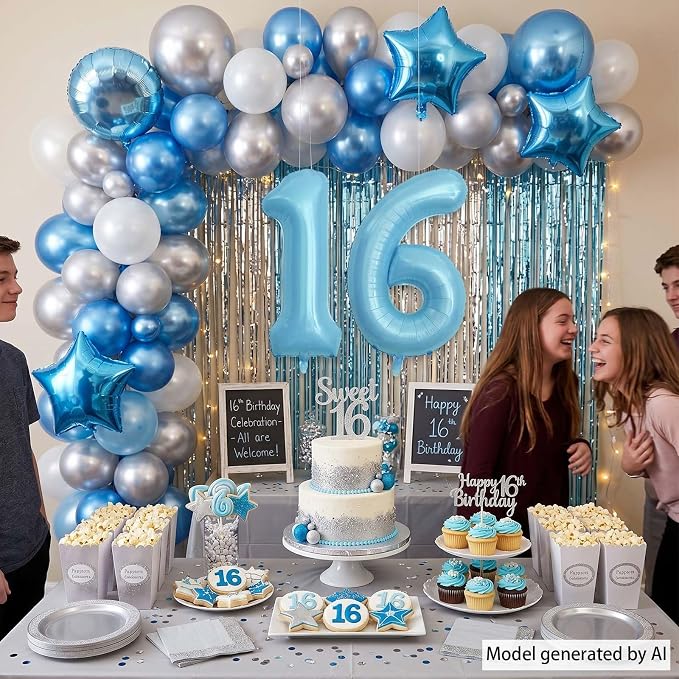 Pearlescent Blue Number 16 Balloon 40 Inch, Large Light Blue Foil 16th Birthday - Image 2