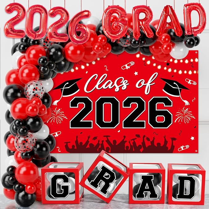 Graduation Decorations 2026, Balloon Arch Kit and Backdrop by QIFU