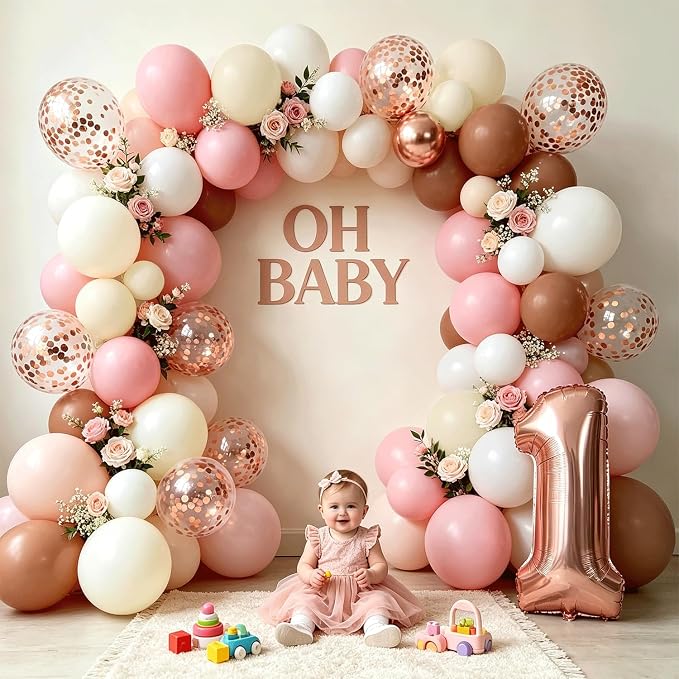 Pink and Brown Balloon Arch Kit, Party | Dusty Retro Blush Pink Brown White - Image 6