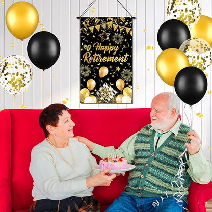 Black Gold Retirement Door Sign Decorations Happy Retirement Door Banner Small - Image 4