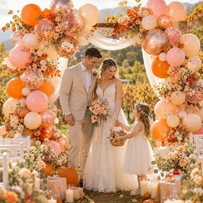 Fall Balloons 55pcs, Thanksgiving Orange Pink Gold Confetti Balloons Set | Fall - Image 6