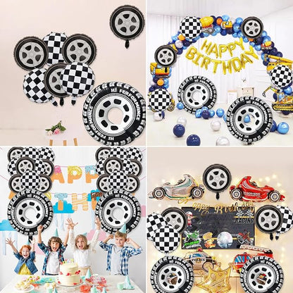 22 Pcs Checkered Tire Balloons, Racetrack Birthday 18 inch Black Checkered - Image 6