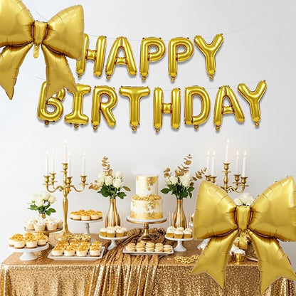 Vuzvuv Gold Happy Birthday Balloons, 38 Inches Huge Bow Aluminum Foil Balloons - Image 5