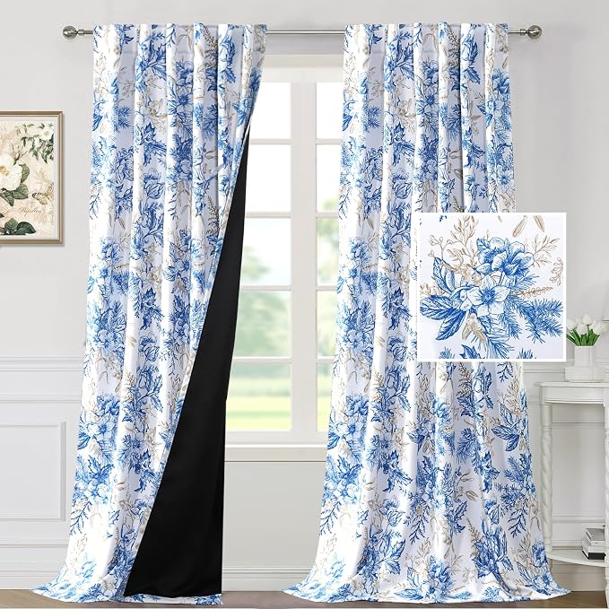 H.VERSAILTEX 100% Blackout Curtains 108 inch Length 2 Panels Vintage Floral - Image 2