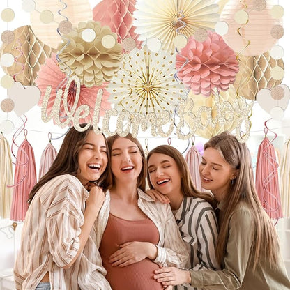 Dusty Pink Boho Baby Shower Party-Decorations Beige Champagne Girl Welcome Baby - Image 7