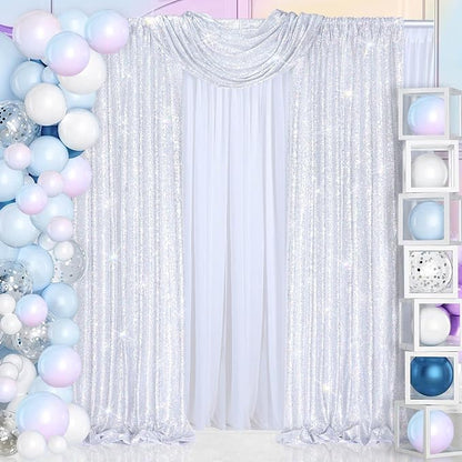 Laser Silver Sequin Backdrop Curtains Party Glitter Drapes 2 Pcs 2FTx8FT | - Image 5