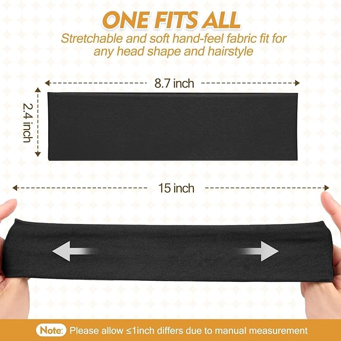Black Headband for Women and Men - 8 Pcs Head Bands for Women's Hair Accessory Elastic Cloth Running Headbands for Workout Sport Valentines Day Gifts for Him Easter Basket Stuffers for Adult Woman
