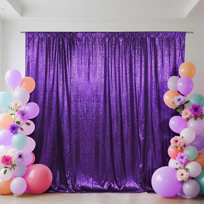SquarePie 8x8ft Purple Sequin Backdrop, High Density Non-Transparent Glitter by SquarePie
