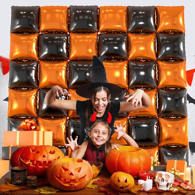 36pcs Black & Orange Square Foil Balloons Kit - Image 3