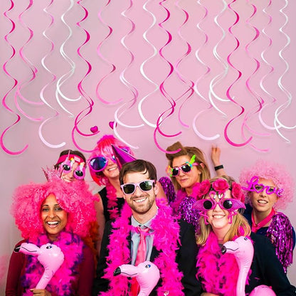 36 Pcs Hot Pink Hanging Swirl Decorations Ombre Pink White Felt Swirl Streamer - Image 4