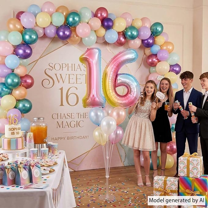 Rainbow Ombre Number 16 Balloon 40Inch, Pastel Foil Decor - Image 3