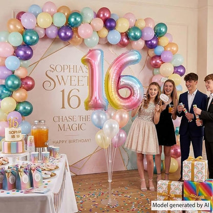 Rainbow Ombre Number 16 Balloon 40Inch, Pastel Foil Decor - Image 3