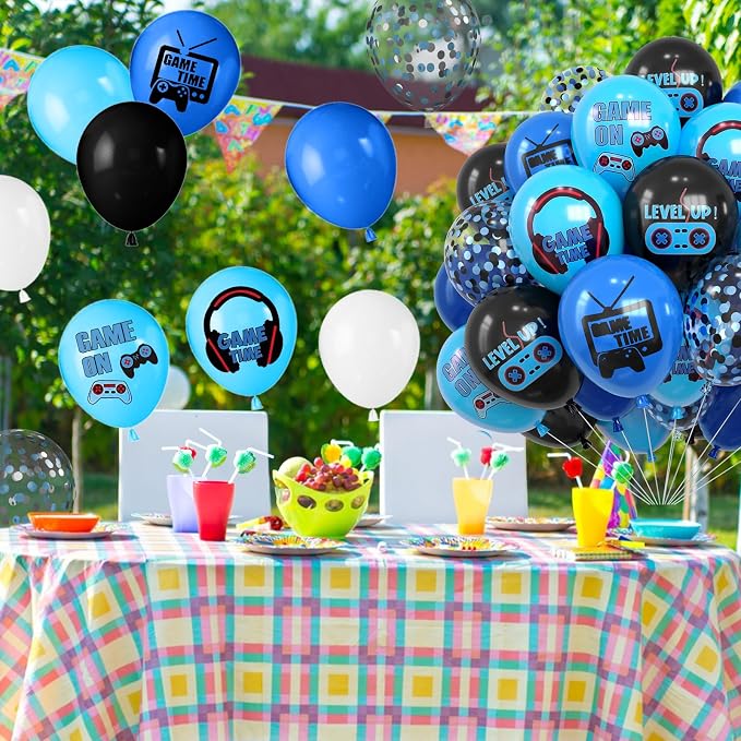 Video Game Balloons, 12 Inch Blue and Black Game Theme Printed Balloons - Image 7