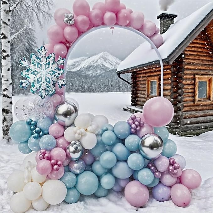Pink and Blue Snowflake Balloons, 12 Inch Winter Wonderland Dusty Pink Light - Image 4