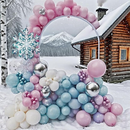 Pink and Blue Snowflake Balloons, 12 Inch Winter Wonderland Dusty Pink Light - Image 4