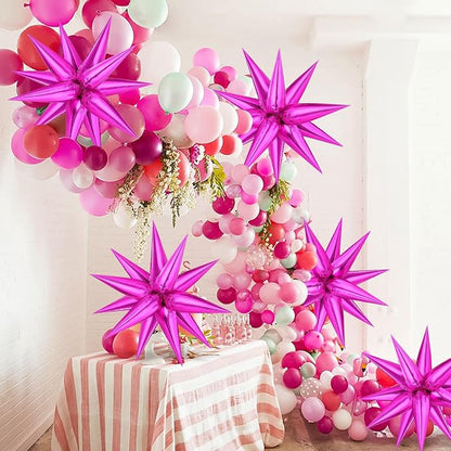 Hot Pink Star Balloons, Explosion Cone Mylar Spike Balloon - Image 2