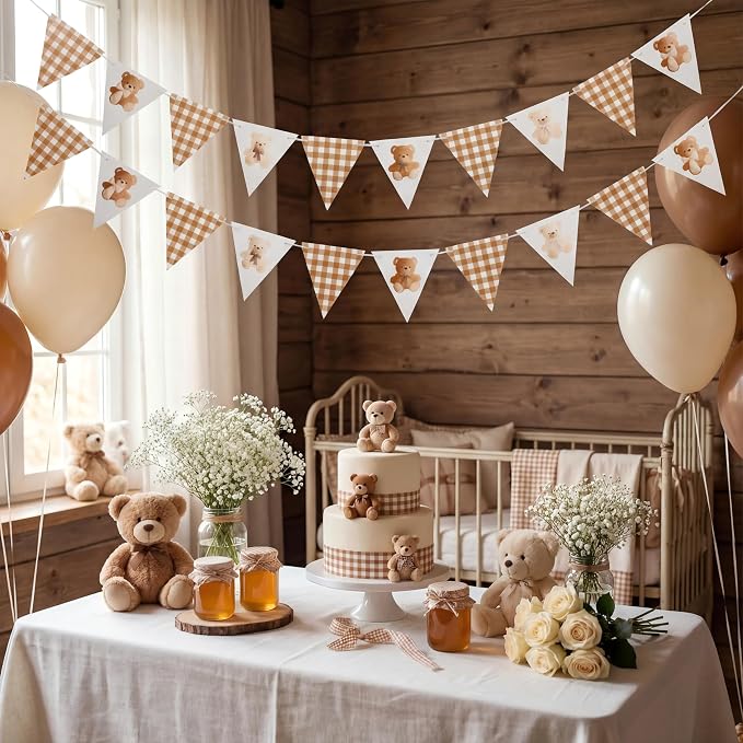 2 Pcs Neutral We Can Bearly Wait Banner 6.56 ft Bear Theme Baby Shower - Image 6
