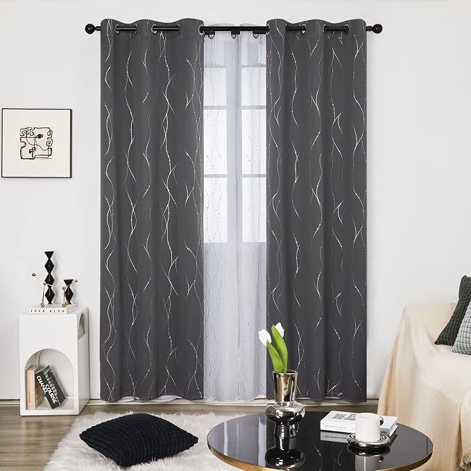 Deconovo Living Room Curtains 95 Inches Long, Thermal Insulated, Room Darkening - Image 2