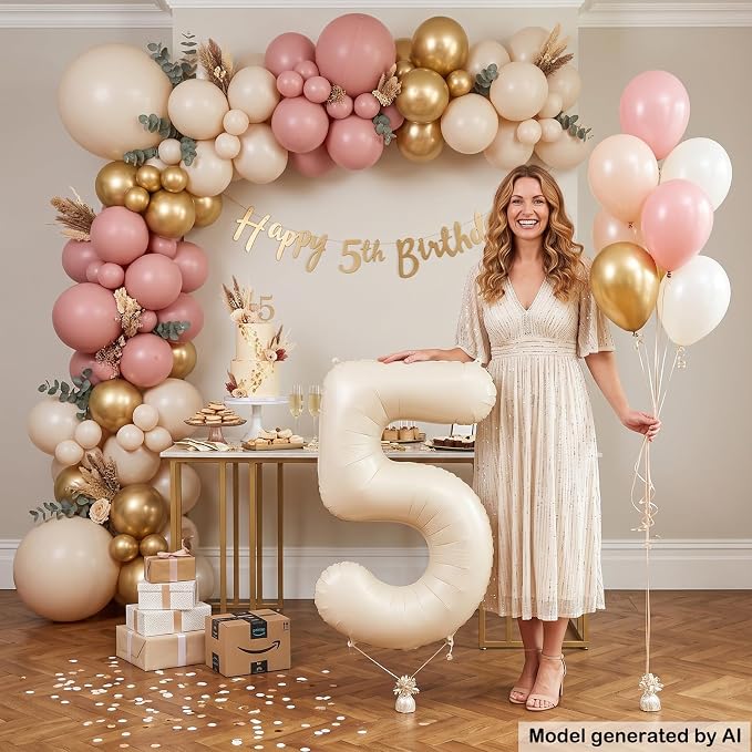 40 Inch Cream Foil Number 5 Balloon - Image 3