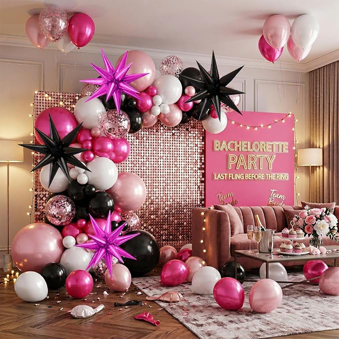 22/27 Inch Black Hot Pink Star Balloons, Cone Spike Balloon, Aluminum Foil - Image 6