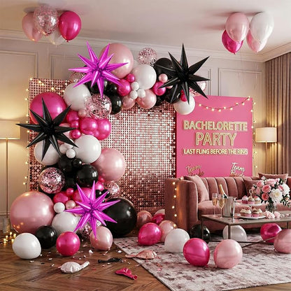 22/27 Inch Black Hot Pink Star Balloons, Cone Spike Balloon, Aluminum Foil - Image 6