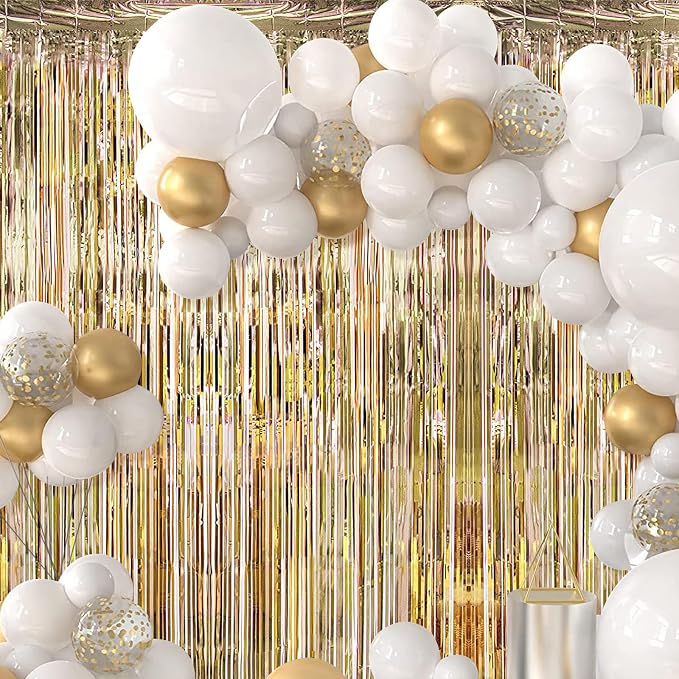 30 Pack Champagne Gold Foil Fringe Curtain Backdrop, 3.3x8.2 Feet Metallic - Image 7
