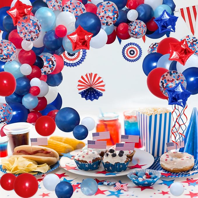 PERPAOL 140PCS Navy Red Blue Patriotic Balloon Arch Kit - Image 5