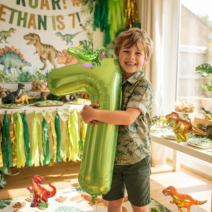 Dinosaur 7th Birthday Decorations 40 Inch Giant Green Number 7 Foil Balloon | - Image 7