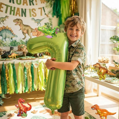 Dinosaur 7th Birthday Decorations 40 Inch Giant Green Number 7 Foil Balloon | - Image 7